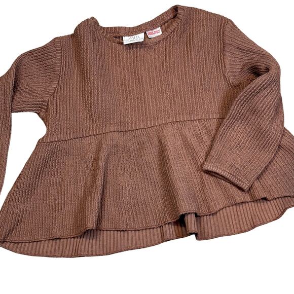 Zara Ribbed Light Brown Babydoll Top Girls 4-5Y - Picture 2 of 4